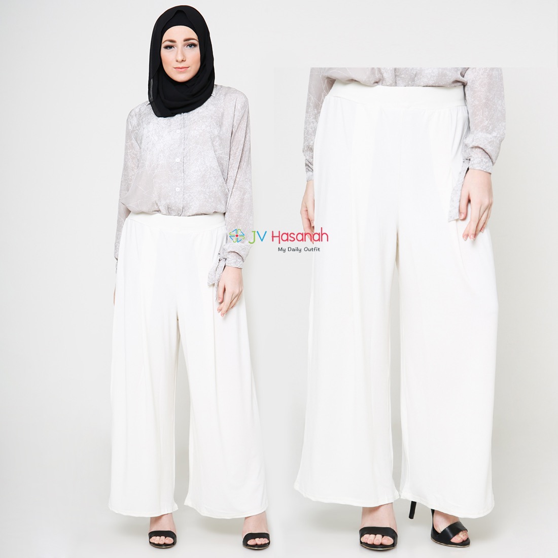 Palazzo Jersey Pants - Celana Kulot Lurus Jumbo