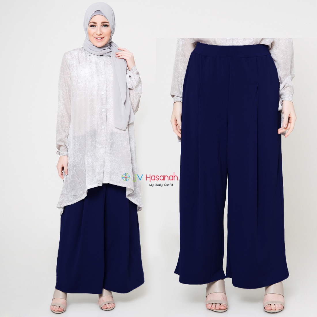 Palazzo Jersey Pants - Celana Kulot Lurus Jumbo