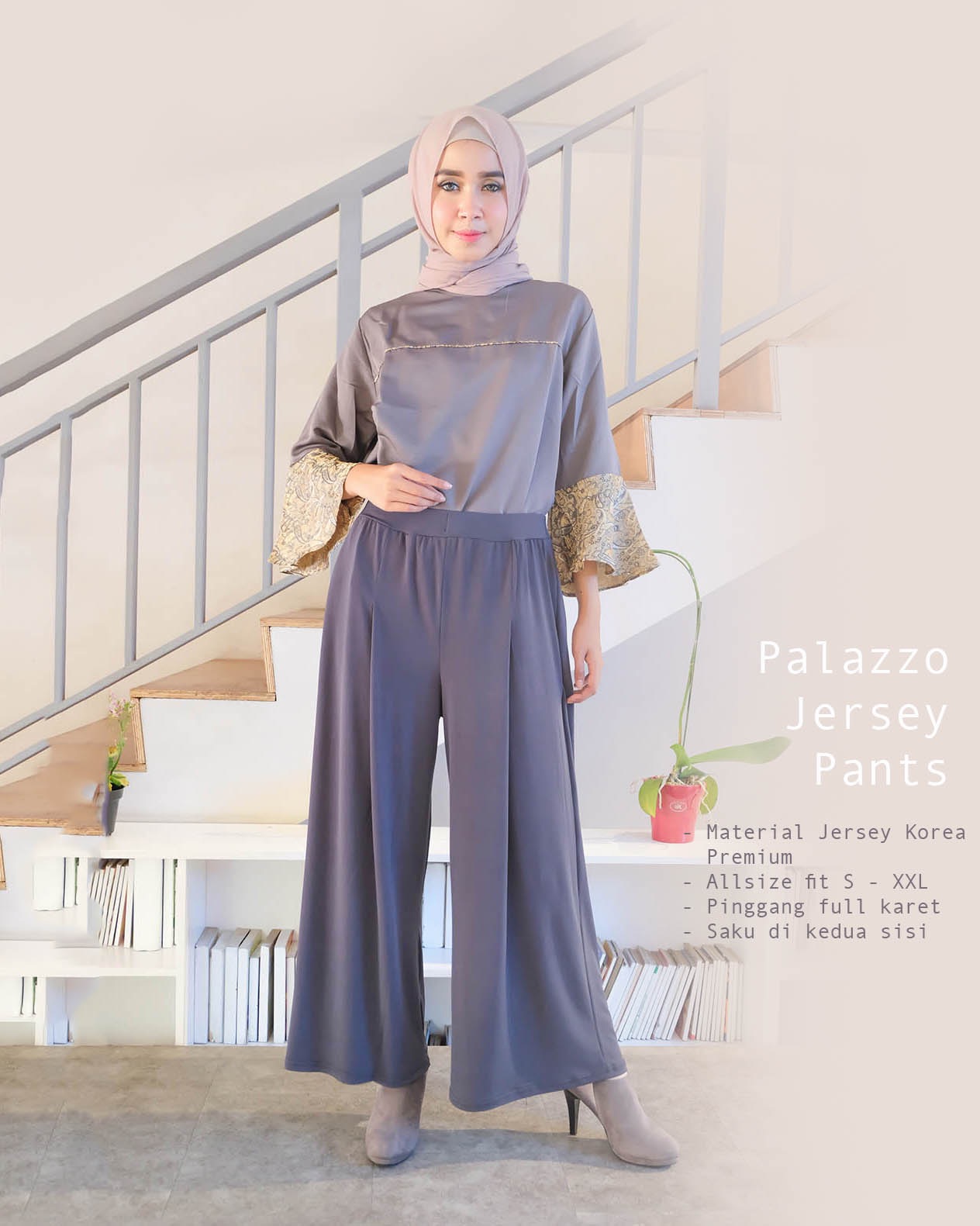 Palazzo Jersey Pants - Celana Kulot Lurus Jumbo