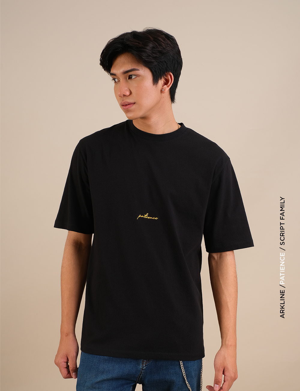 Arkline Family Script Patience T-shirt Obsidian Black