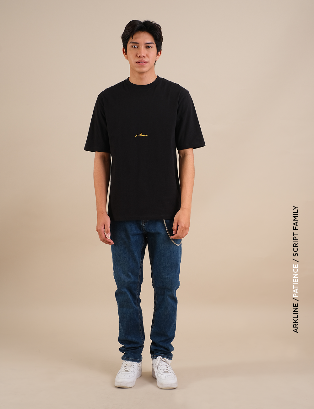 Arkline Family Script Patience T-shirt Obsidian Black