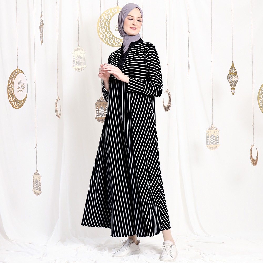 Asyifa Big Stripes Dress Zipper Front - Gamis Salur Besar Wanita