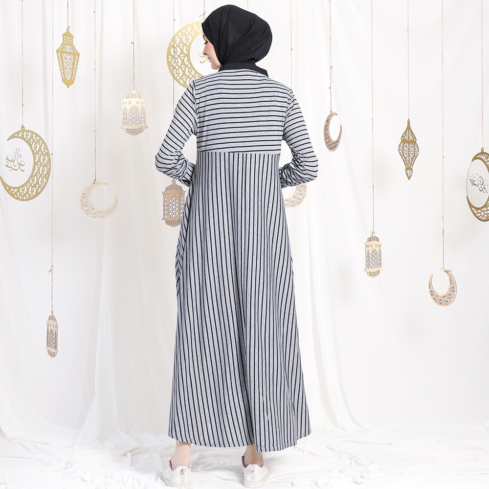Asyifa Big Stripes Dress Zipper Front - Gamis Salur Besar Wanita
