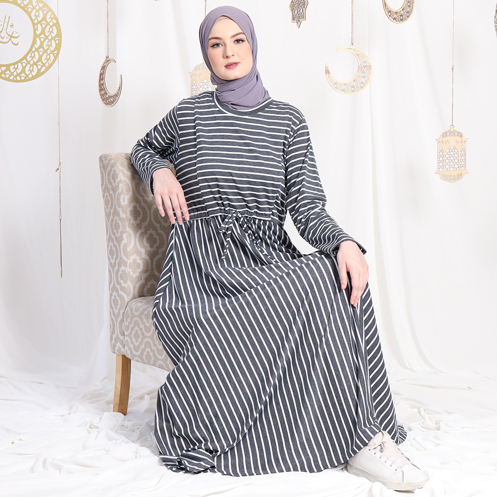Sabiya Big Stripes Dress - Gamis Tali Serut Pinggang