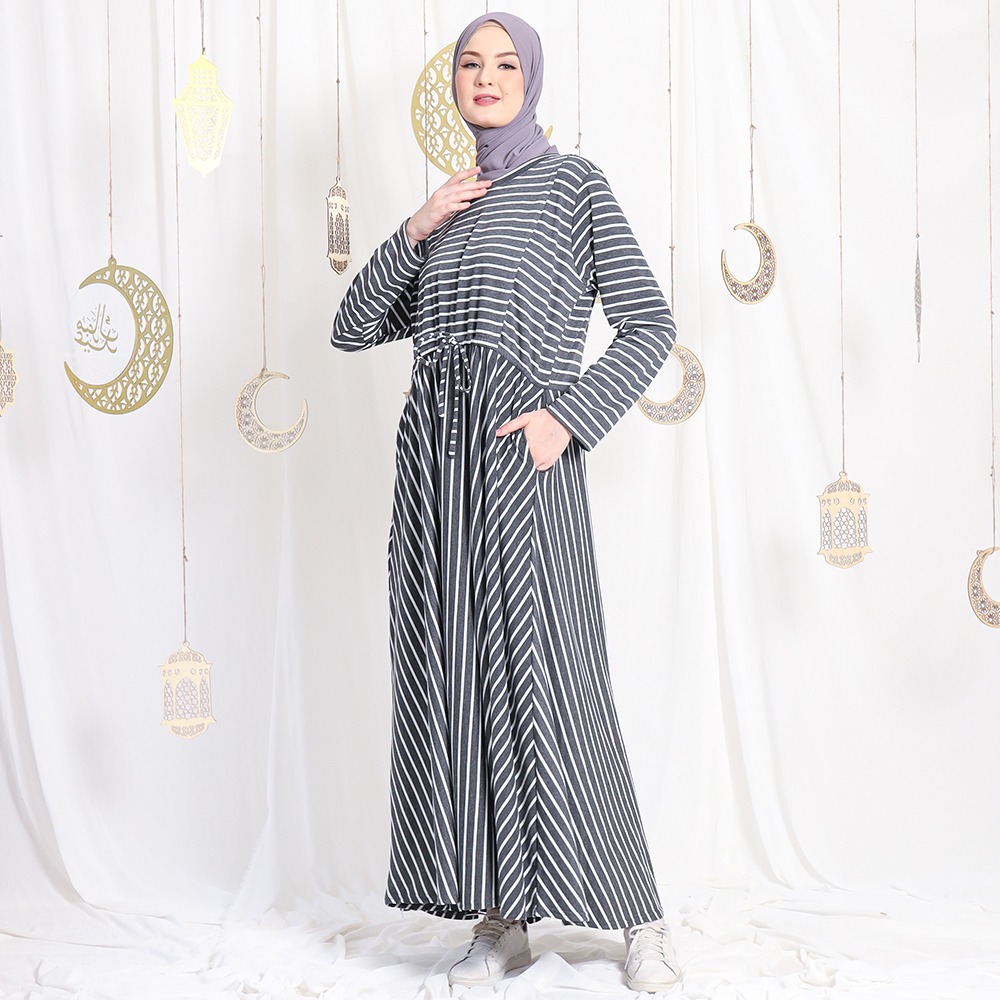 Sabiya Big Stripes Dress - Gamis Tali Serut Pinggang