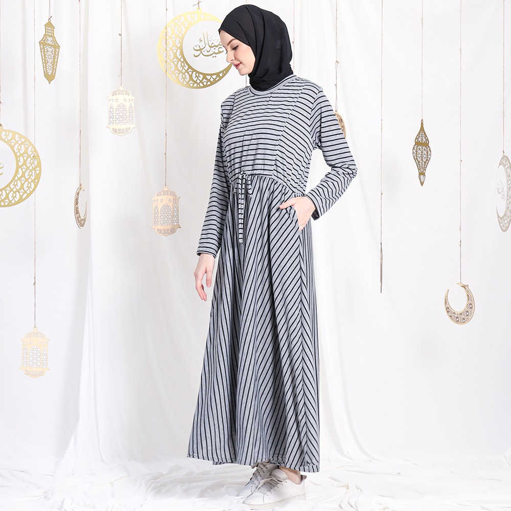 Sabiya Big Stripes Dress - Gamis Tali Serut Pinggang