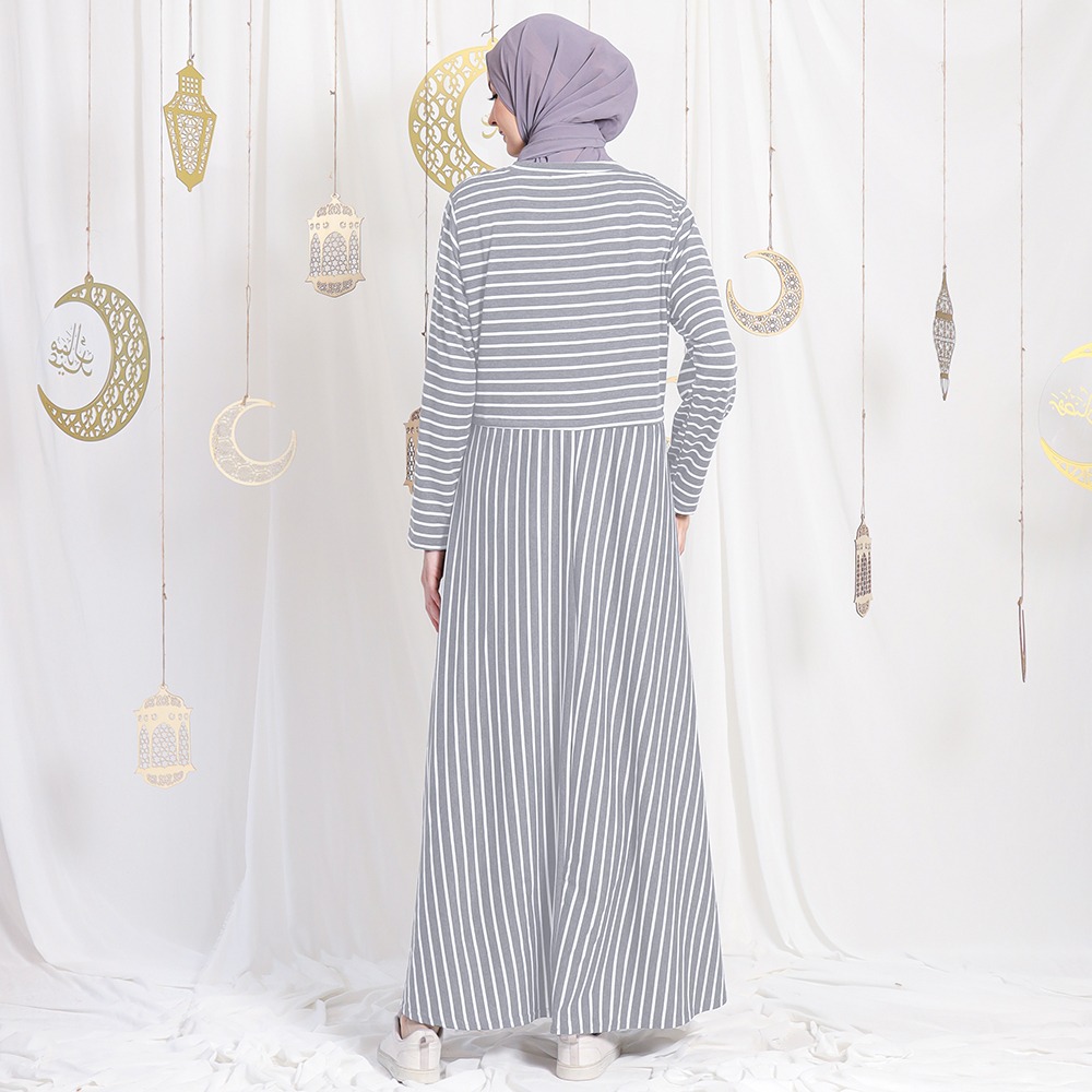 Sabiya Big Stripes Dress - Gamis Tali Serut Pinggang