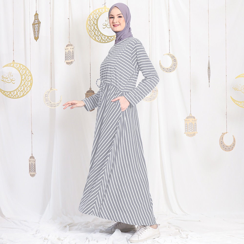 Sabiya Big Stripes Dress - Gamis Tali Serut Pinggang