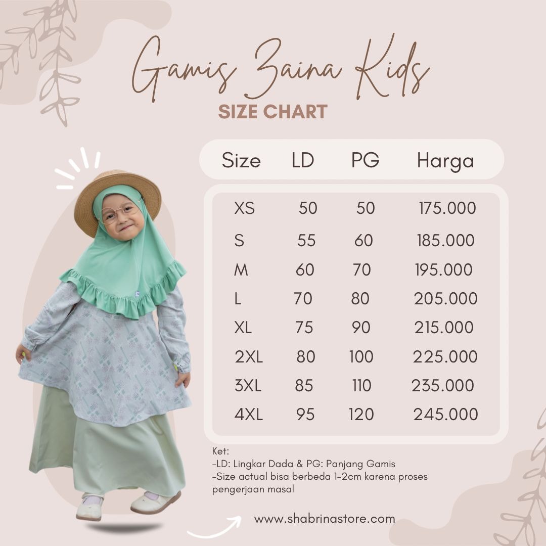 Zaina Series Gamis Anak (sz XS, S, M dan L) by Shabrina