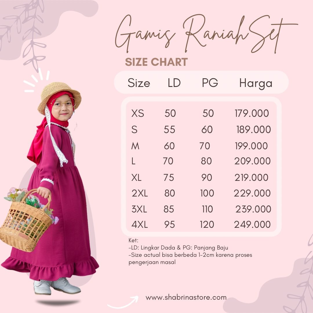 NEW Gamis Raniah POLOS Set (sz XS, S, M, dan L) by Shabrina