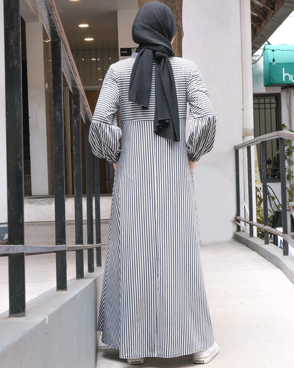 New Asyifa Stripes Dress - Gamis Salur V Tangan Kerut Wanita
