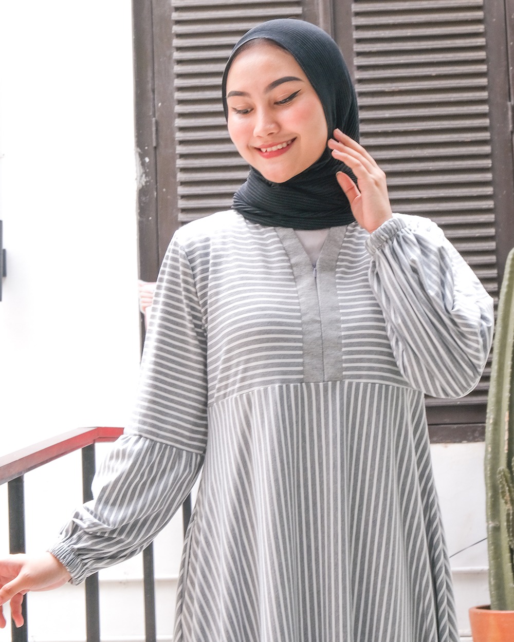 New Asyifa Stripes Dress - Gamis Salur V Tangan Kerut Wanita