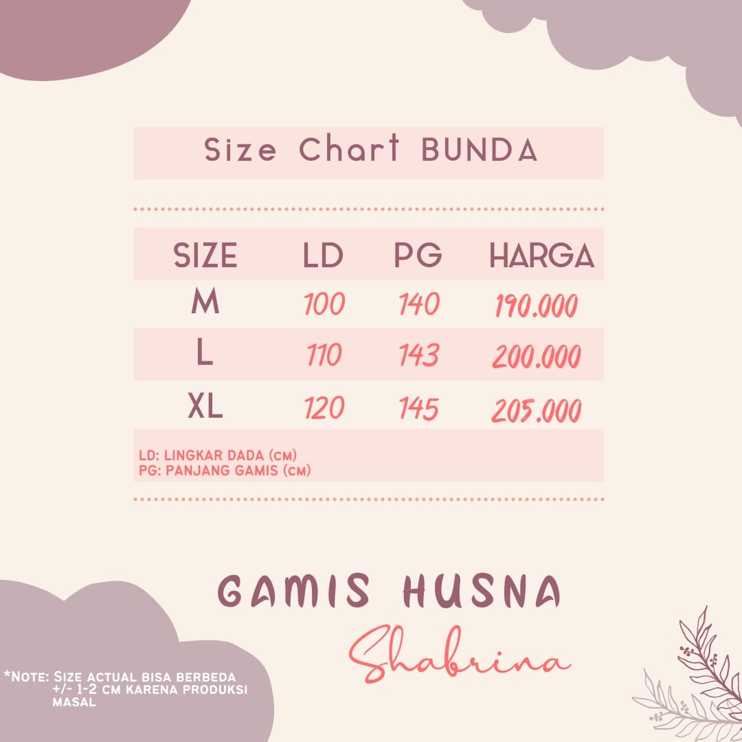Husna Dress BUNDA (Hanya Gamis) by Shabrina