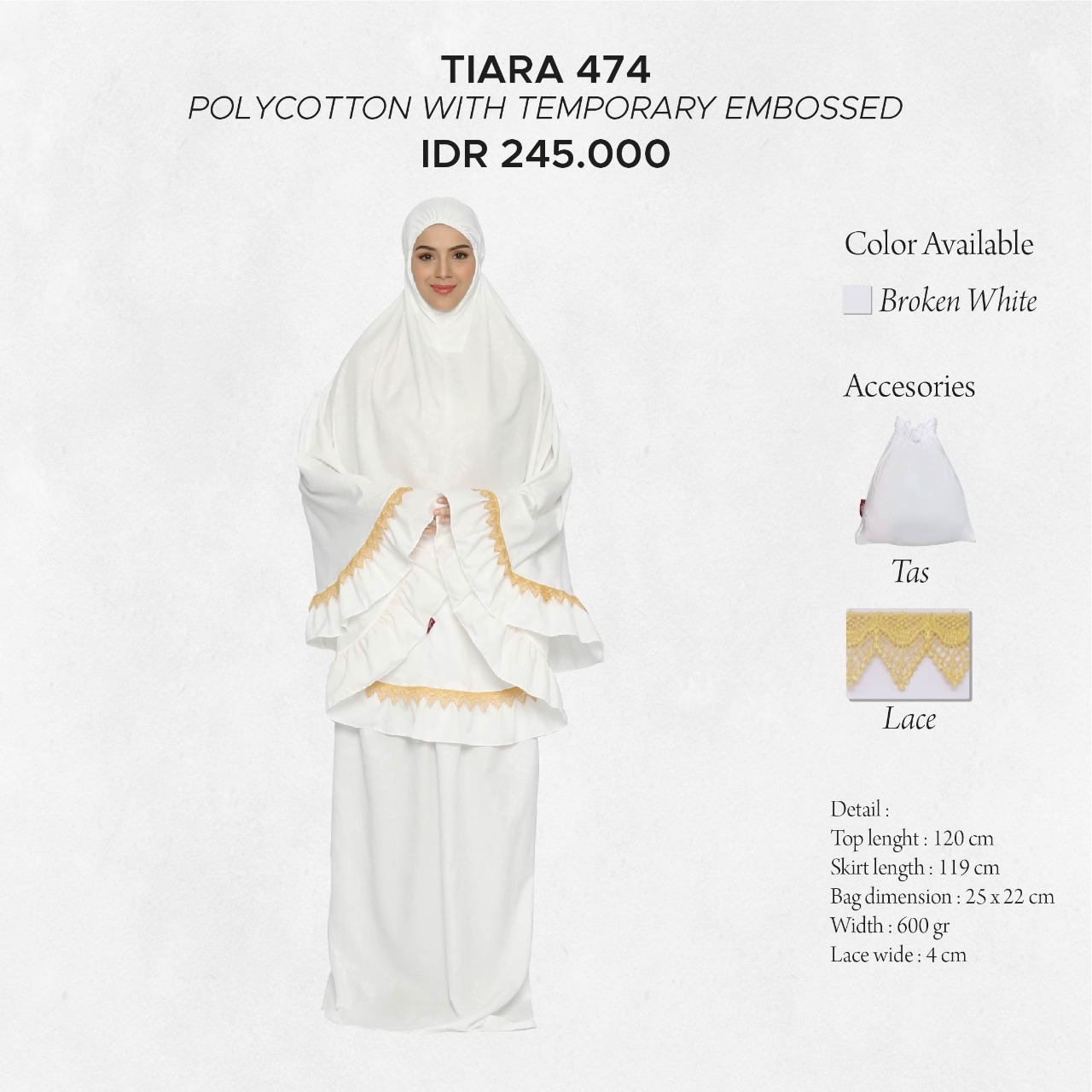Tatuis Mukena Tiara 474 Broken White Modesty Series
