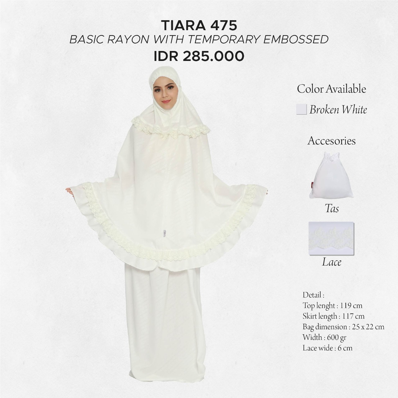 Tatuis Mukena Tiara 475 Broken White Modesty Series
