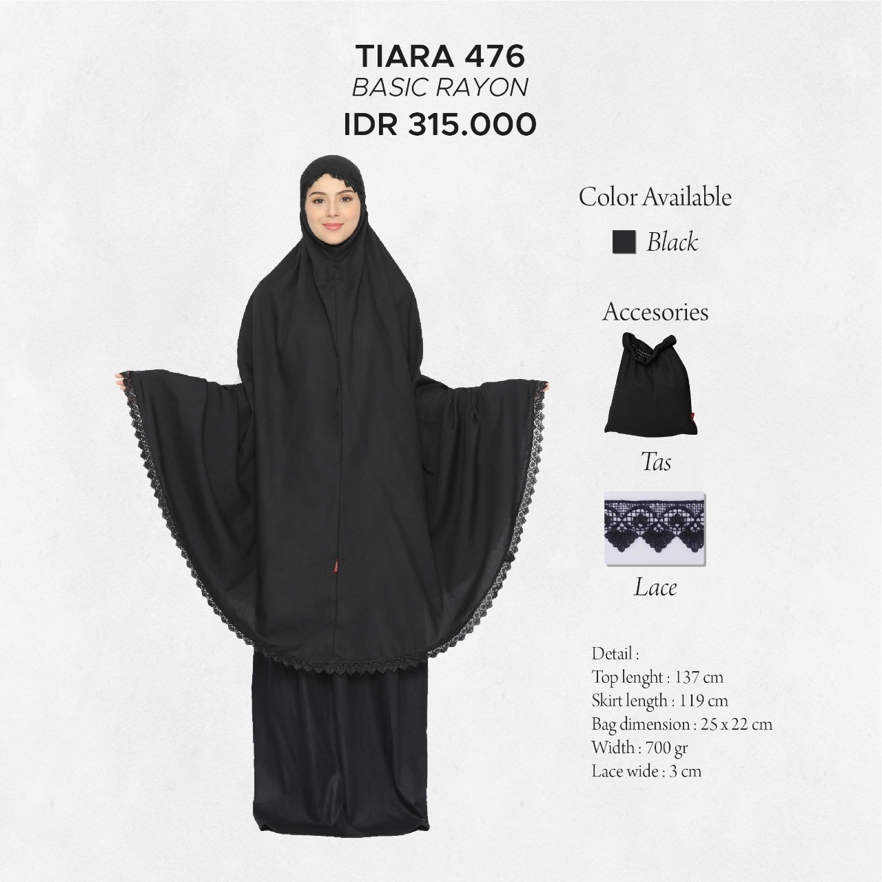 Tatuis Mukena Tiara 476 Syari Black Modesty Series
