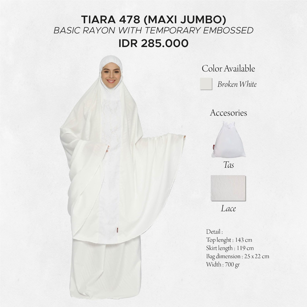Tatuis Mukena Tiara 478 Syari Broken White Modesty Series