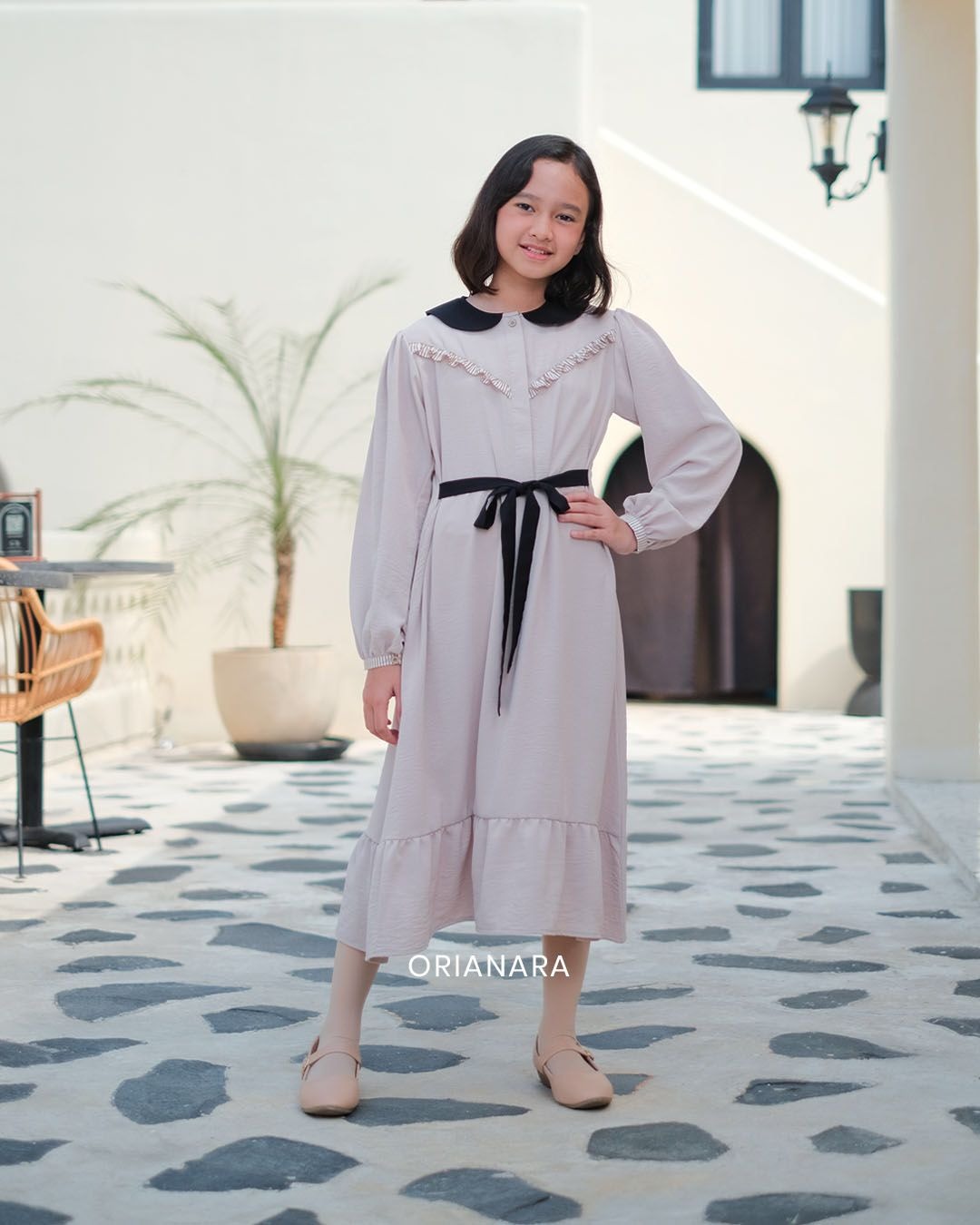 Almadina Dress Girl Black Crema