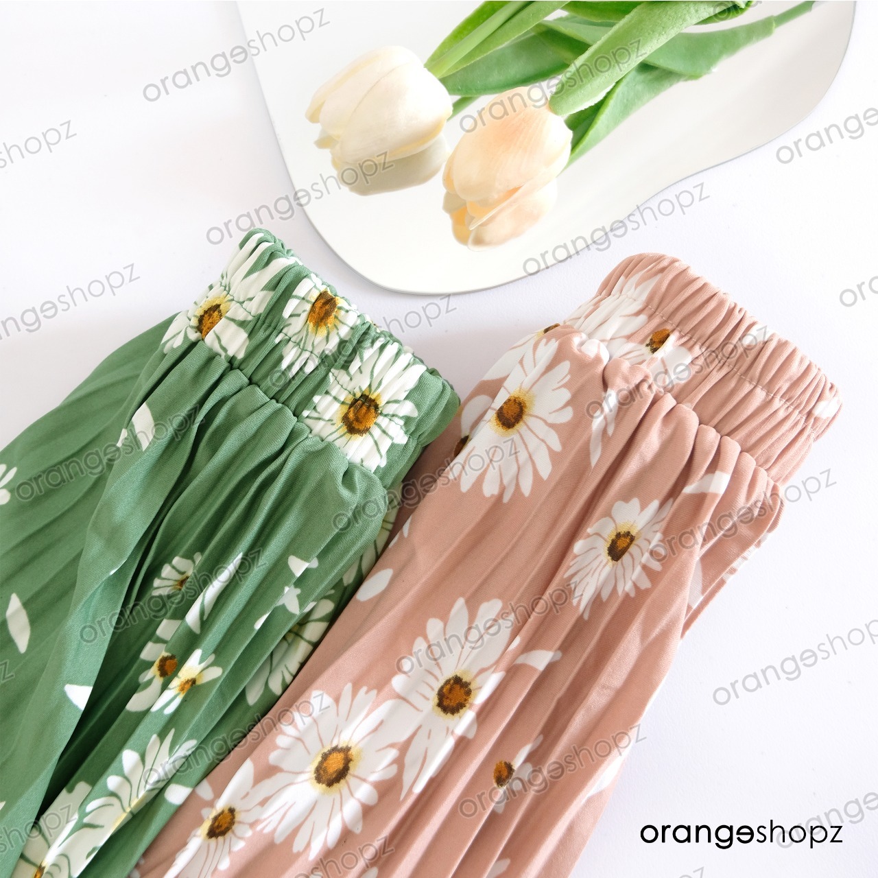 Rok Plisket Motif Bunga Daisy Jersey Premium
