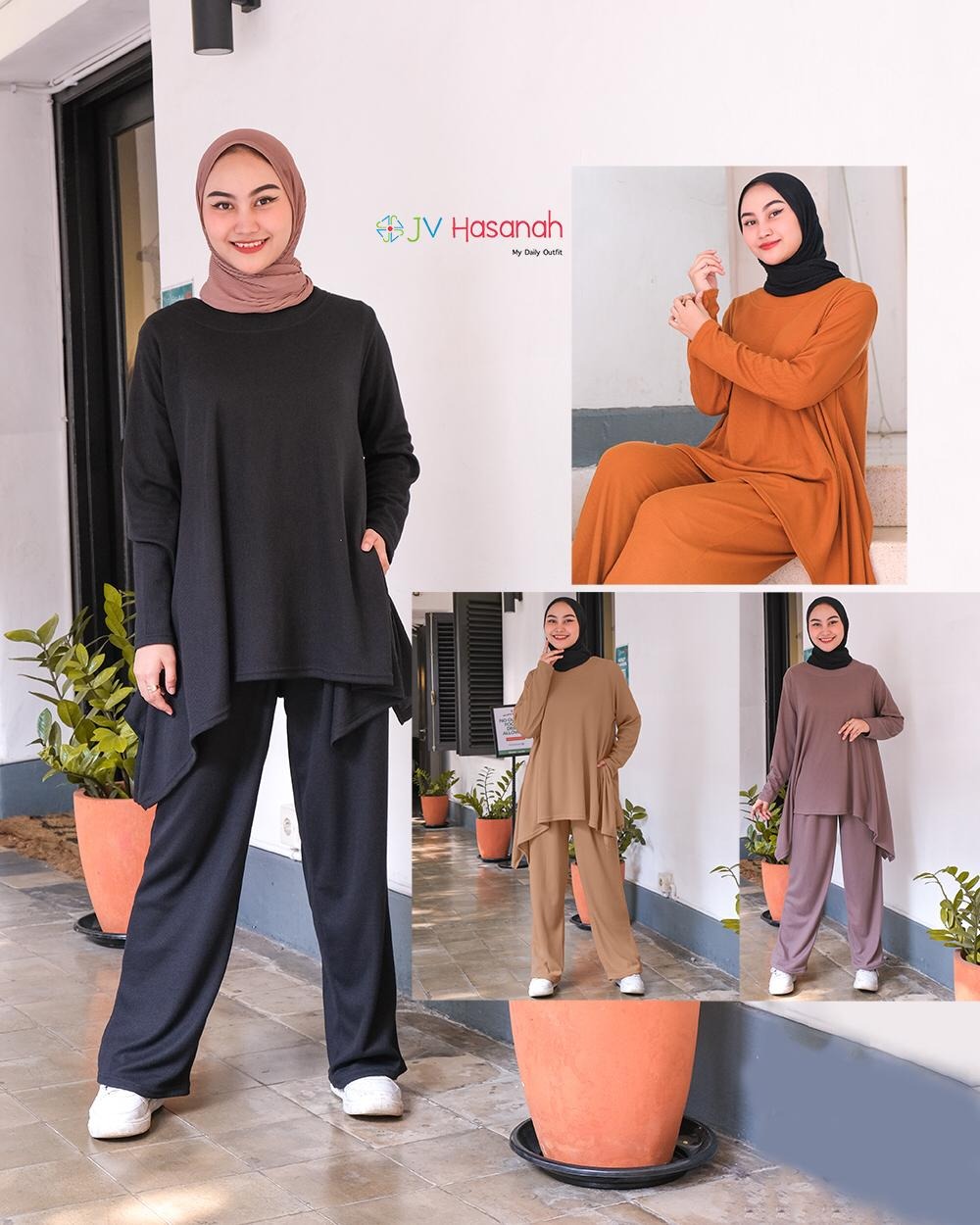 Oneset Simple Waffle - Setelan Celana dan Rok Simple Waffle
