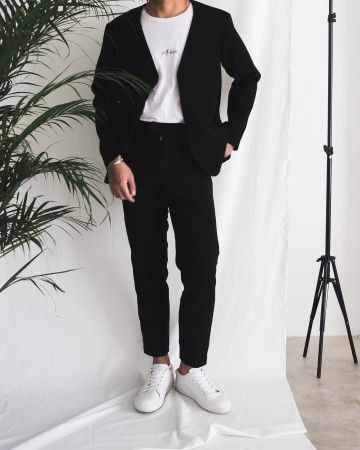 UNBOTTON OVERSIZED BLAZER - BLACK