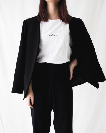 UNBOTTON OVERSIZED BLAZER - BLACK