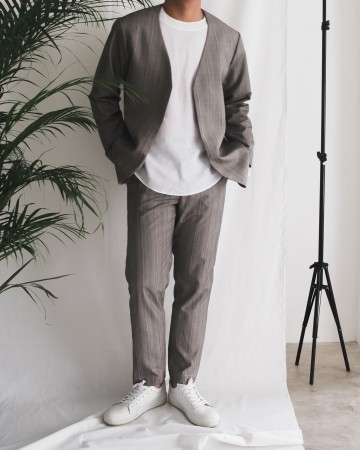 UNBUTTON OVERSIZED BLAZER - GRAY PATTERN