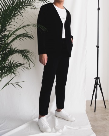 RELAX FIT PANTS WITH ADJUSTABLE WAISTBAND - BLACK