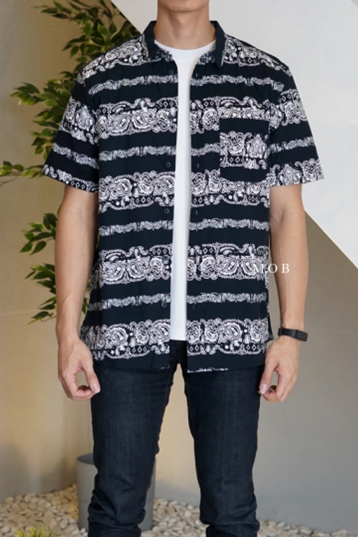 Image of HMSSS01007A Abstract Black SS Shirt (XS ONLY)