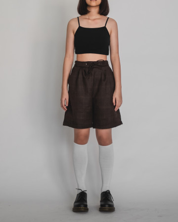 WIDE PLEATED SHORTS - BROWN