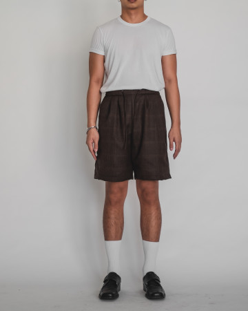 WIDE PLEATED SHORTS - BROWN