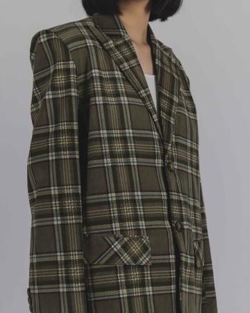 BOXY BLAZER - GREEN TARTAN