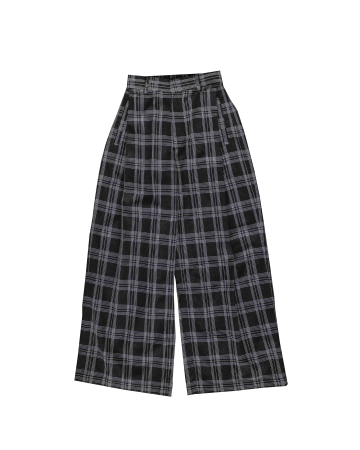 DEEP PLEATED WIDE TROUSERS - PLAID LINEN