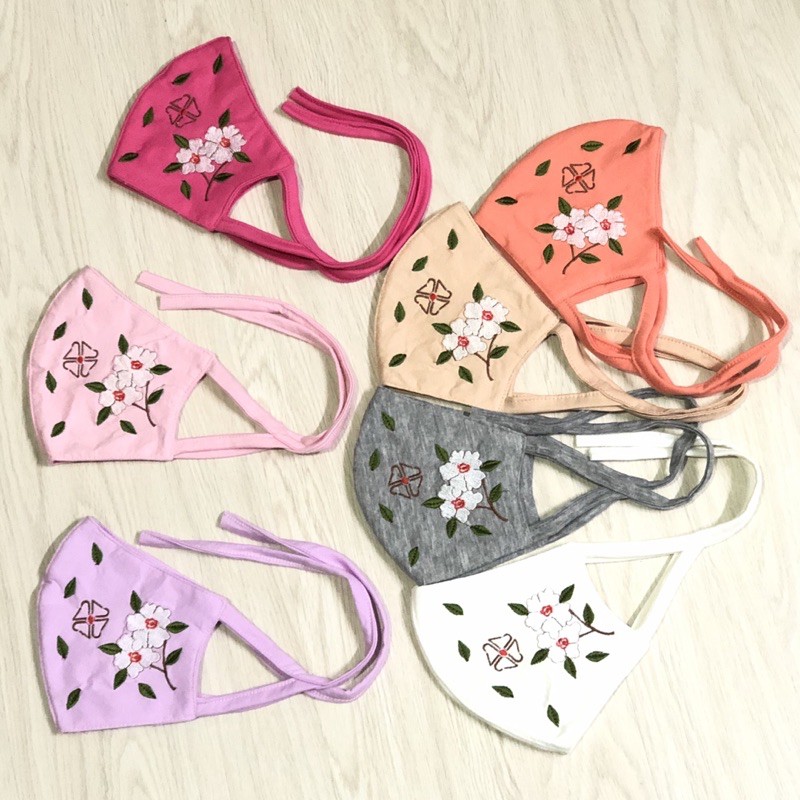 3ply Embroidery Mask Flower Series - Masker 3 lapis series bunga