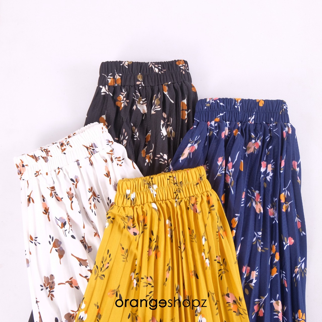 Rok Plisket Motif Bunga Floryn Jersey Premium