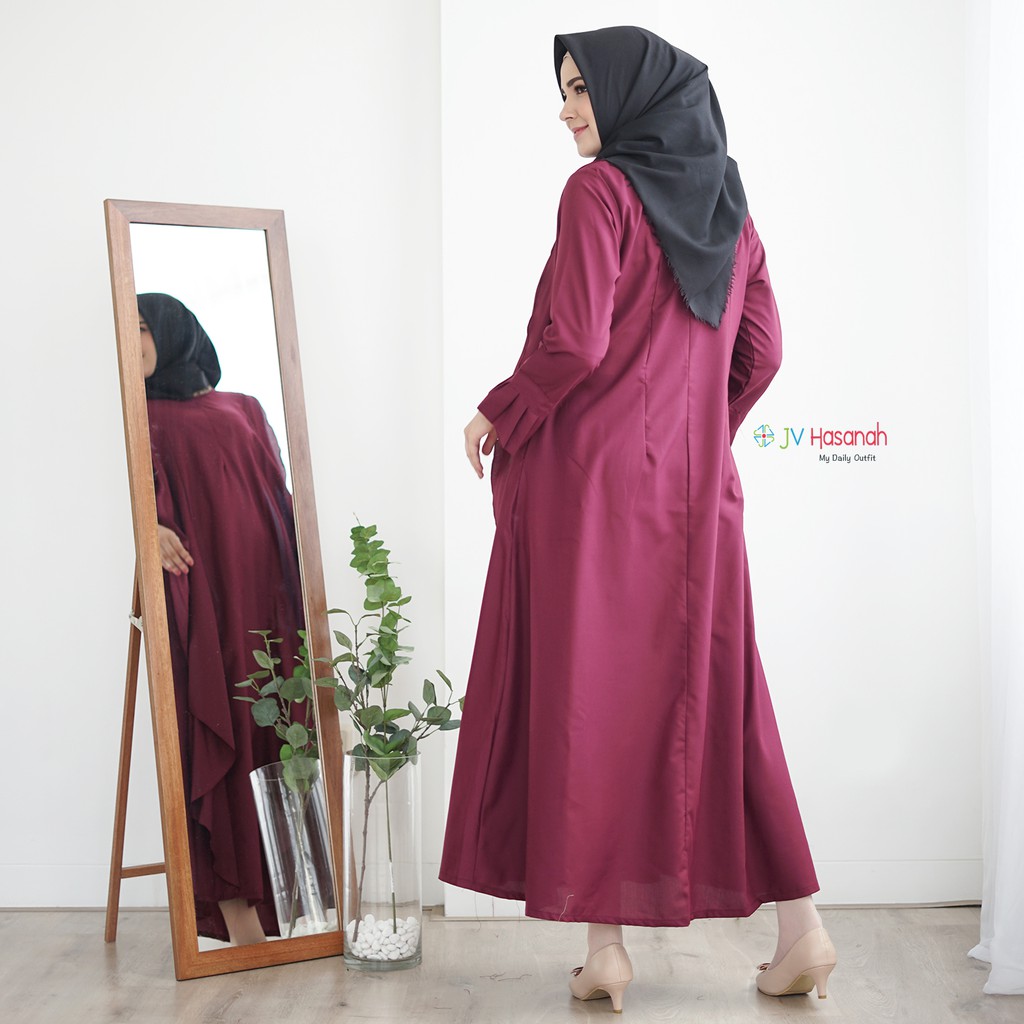 Aliza Flare Dress Maroon - Gamis Katun Toyobo Allsize