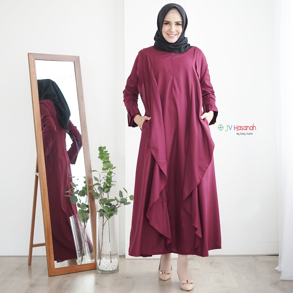 Aliza Flare Dress Maroon - Gamis Katun Toyobo Allsize