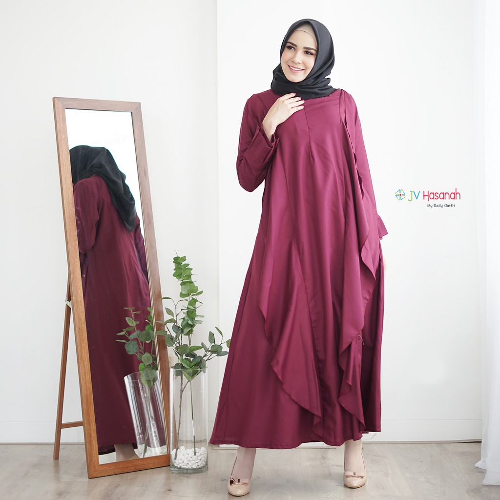 Aliza Flare Dress Maroon - Gamis Katun Toyobo Allsize