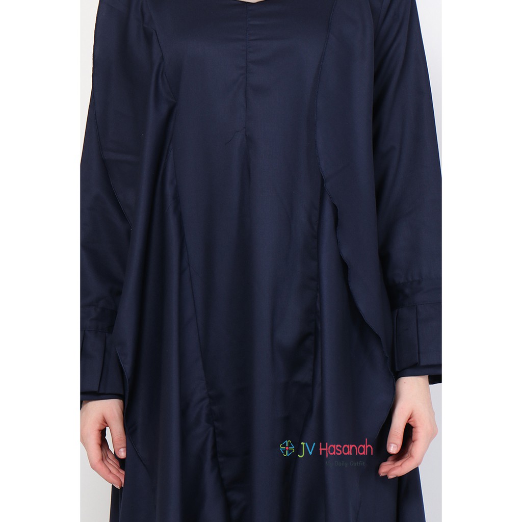 Aliza Flare Dress Navy - Gamis Katun Warna Solid Premium