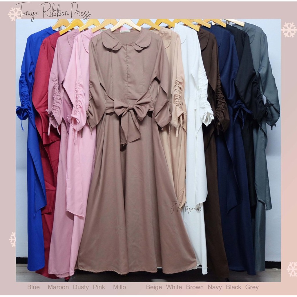 Taniya Ribbon Dress - Gamis Katun Toyobo Tangan Serut