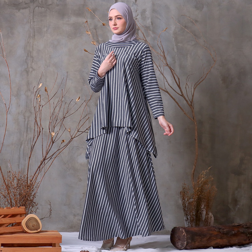 Oneset Simple Stripes with Skirt - Setelan Rok Salur Besar