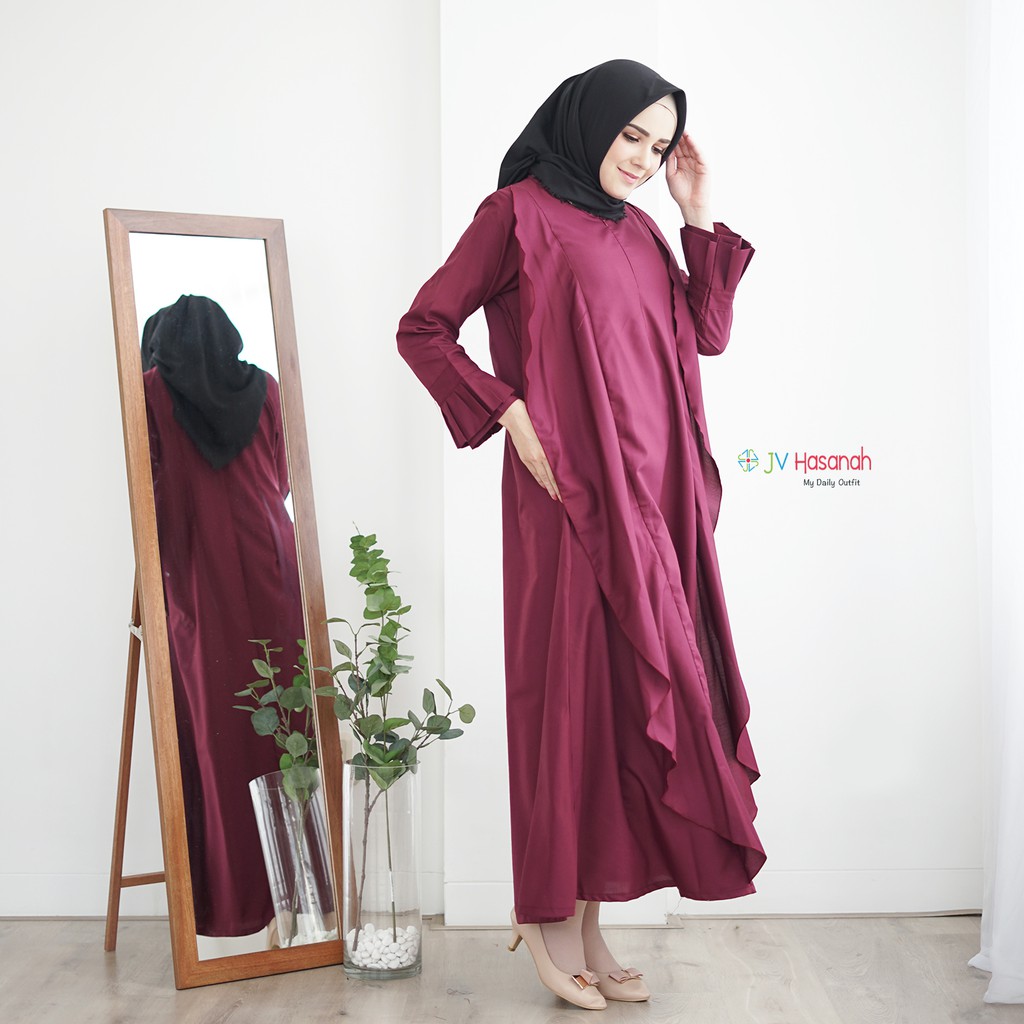 Aliza Flare Dress Maroon - Gamis Katun Toyobo Allsize