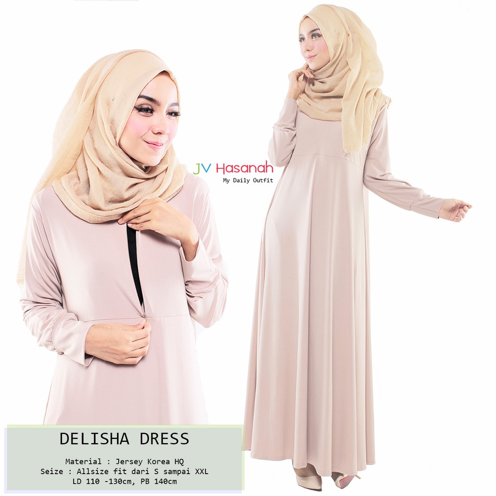 Delisha Jersey Dress - Gamis Jersey Polos Busui untuk sehari - hari