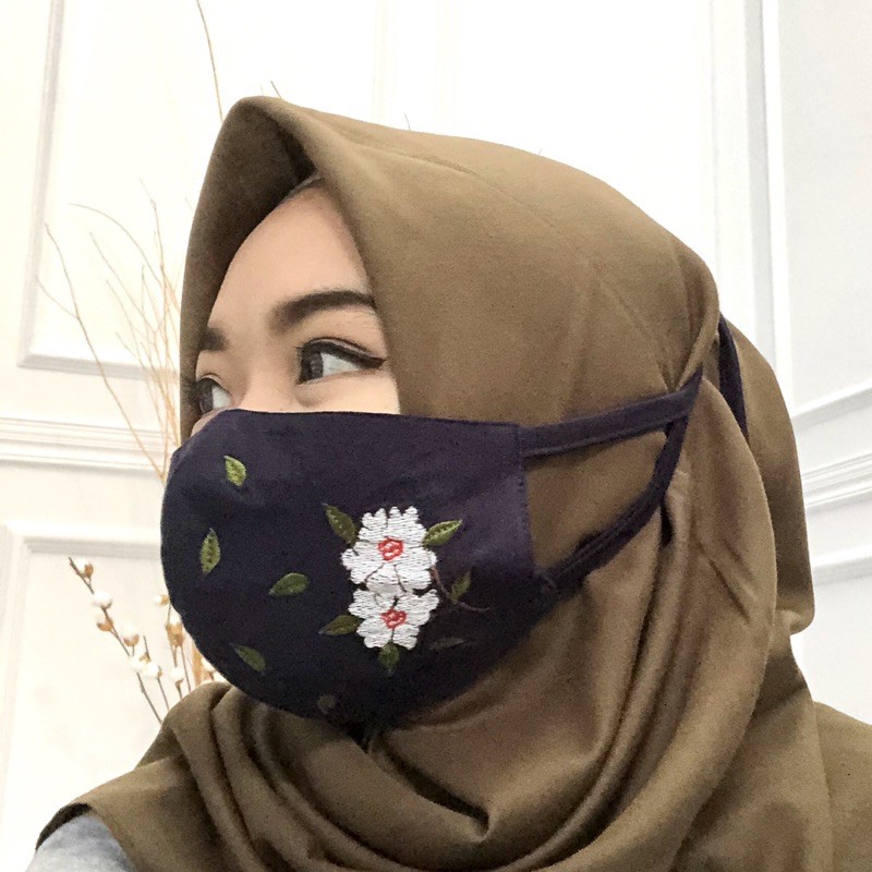 3ply Embroidery Mask Flower Series - Masker 3 lapis series bunga