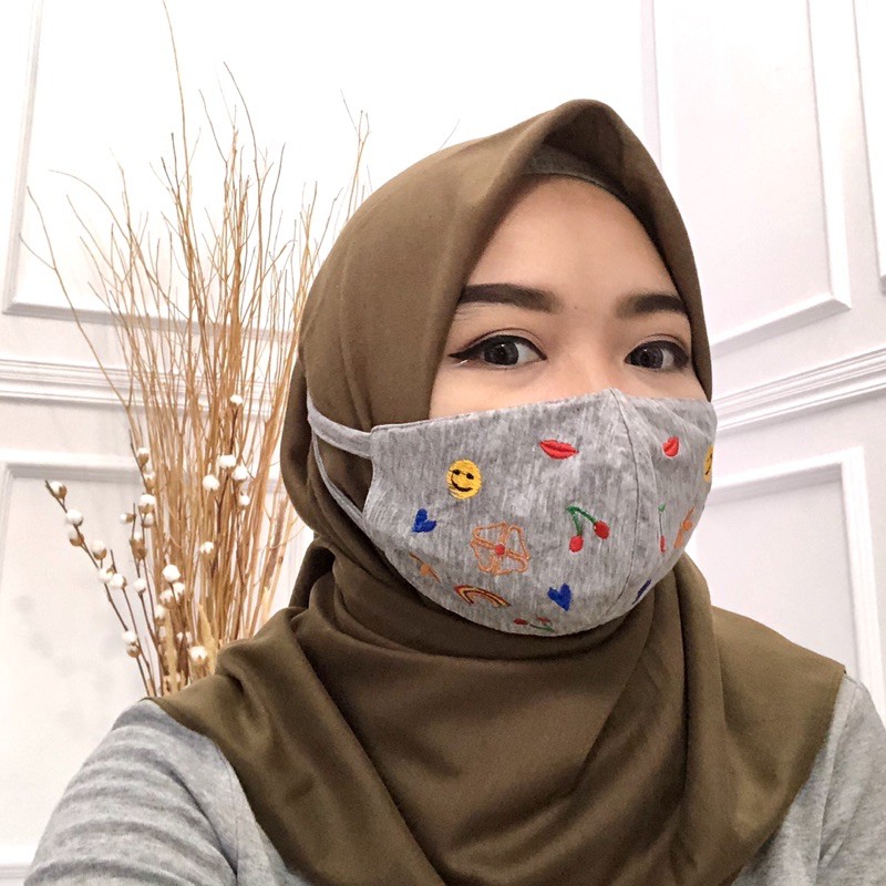 3ply Embroidery Mask Cherry Series - Masker 3 lapis Series Cherry