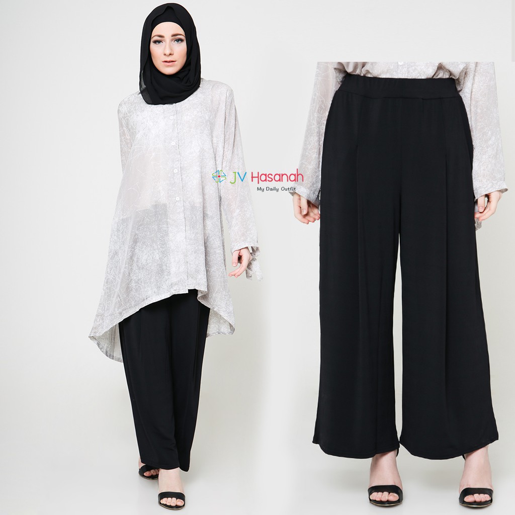 Palazzo Jersey Pants - Celana Kulot Lurus Jumbo