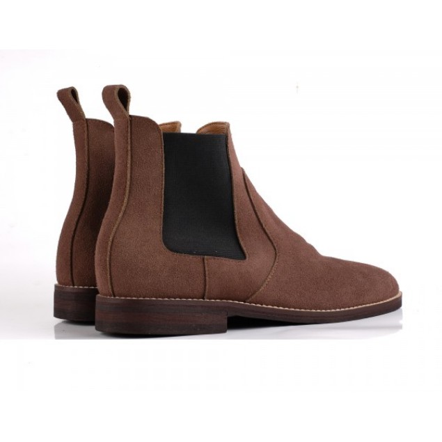 Chelsea Boots Suede Dark Brown Genuine Leather