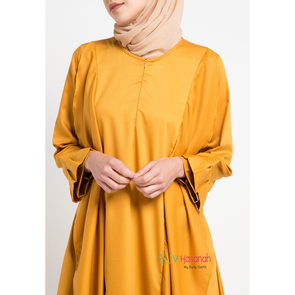 Aliza Flare Dress Mustard - Gamis Katun Toyobo Busui Friendly