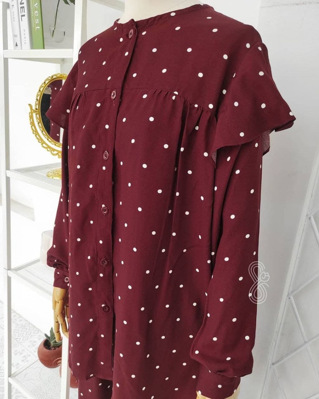 WYNA PAJAMAS SET (MAROON POLKA)