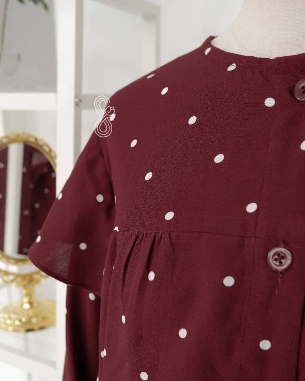 WYNA PAJAMAS SET (MAROON POLKA)